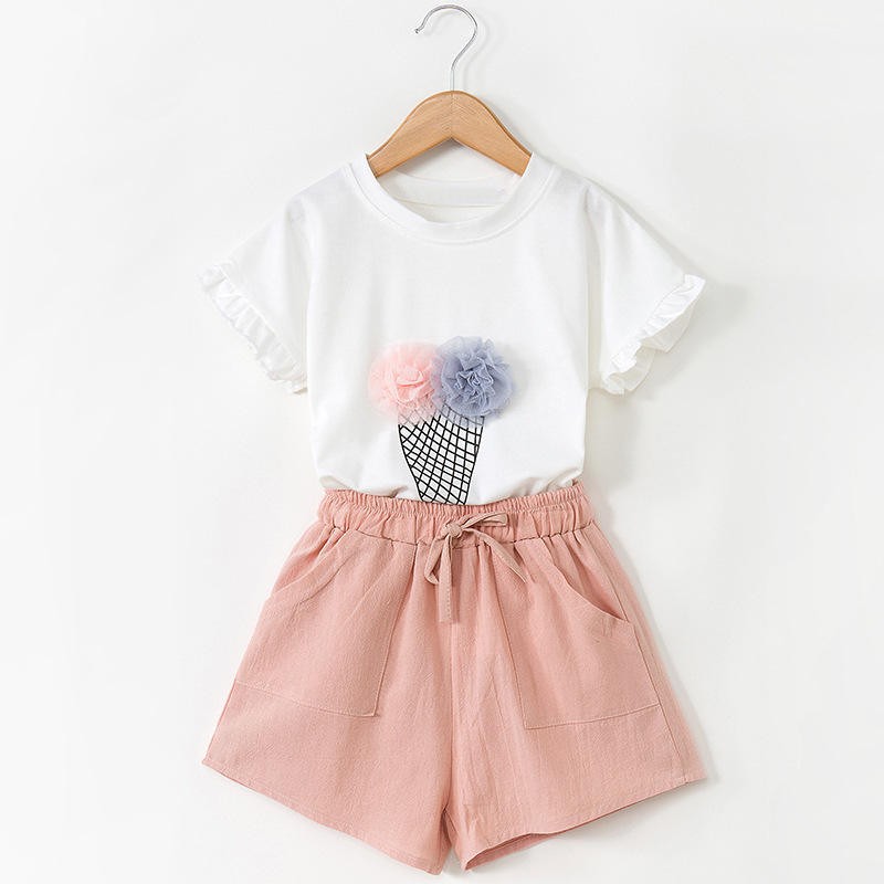 2023 Fashion Short Sleeve Customize Little Girls Summer Kids Clothing Sets