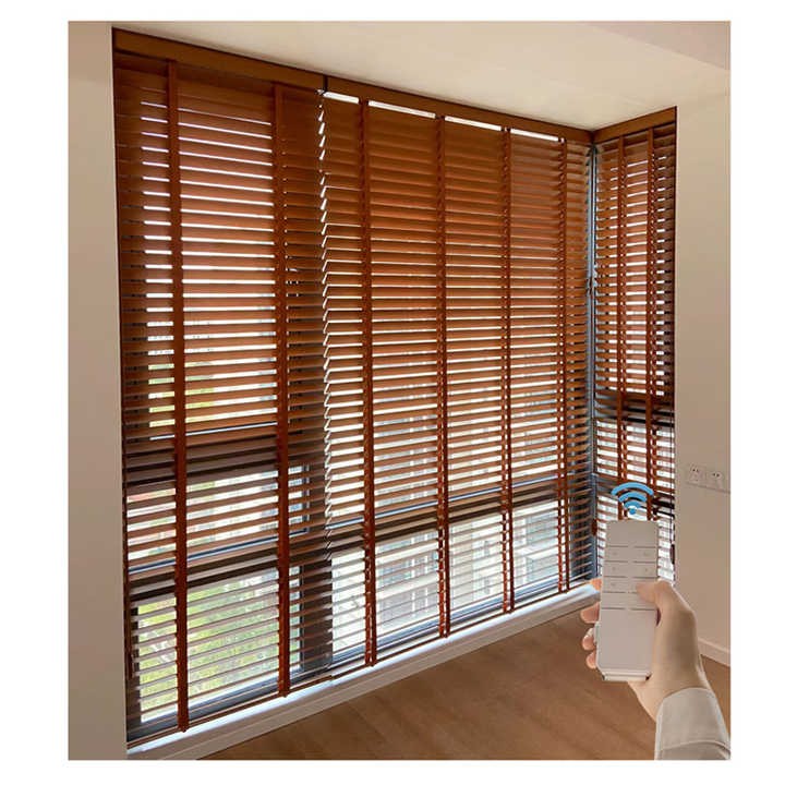 Wooden blinds faux wood blinds curtain motorized alexa curtains smart blinds, shades & shutters for home